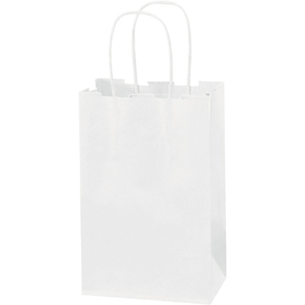 5 <span class='fraction'>1/2</span> x 3 <span class='fraction'>1/4</span> x 8 <span class='fraction'>3/8</span>" White Paper Shopping Bags